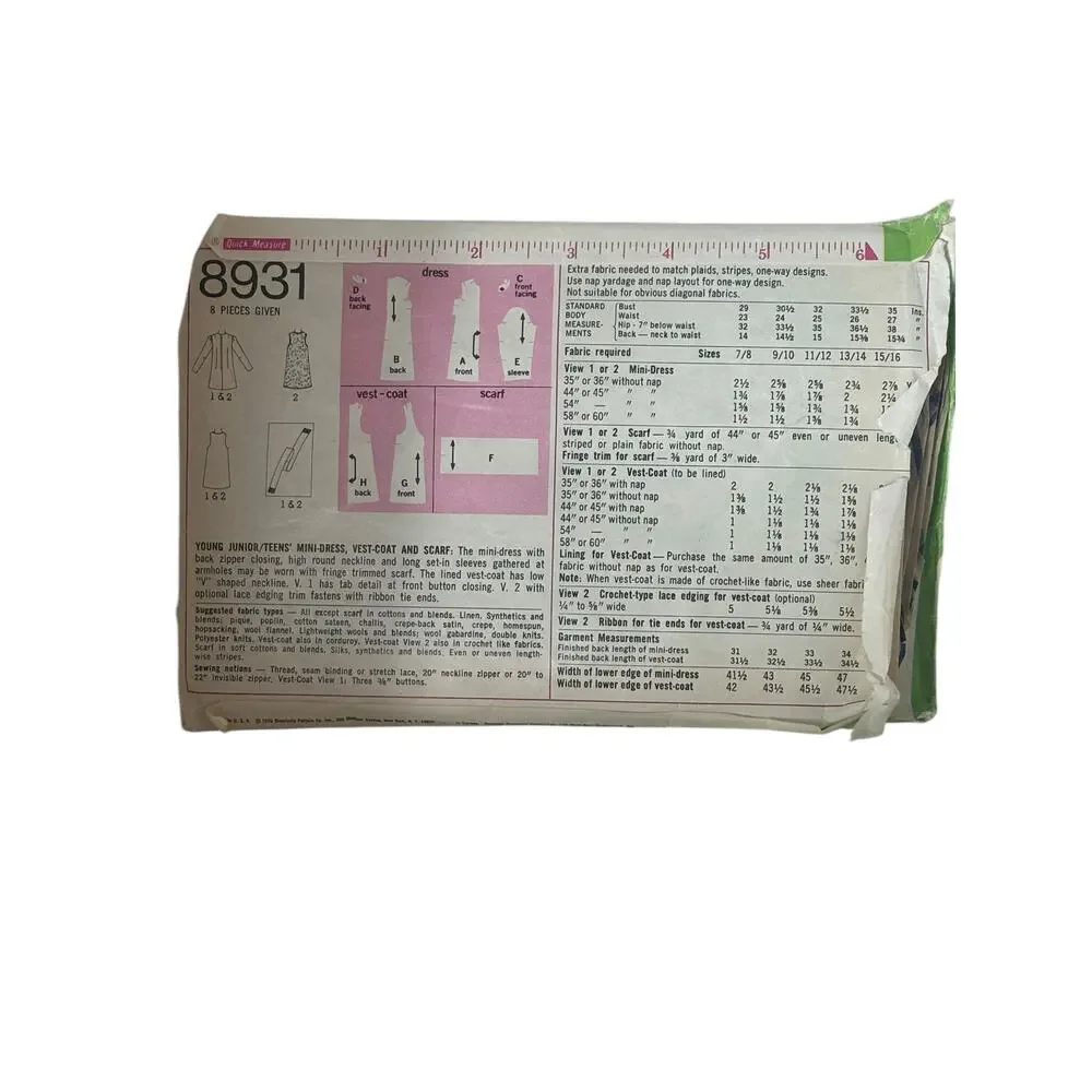 Simplicity Vintage Sewing Patterns 70s AS IS Condition 6879 8931 8373 Teens Jrs